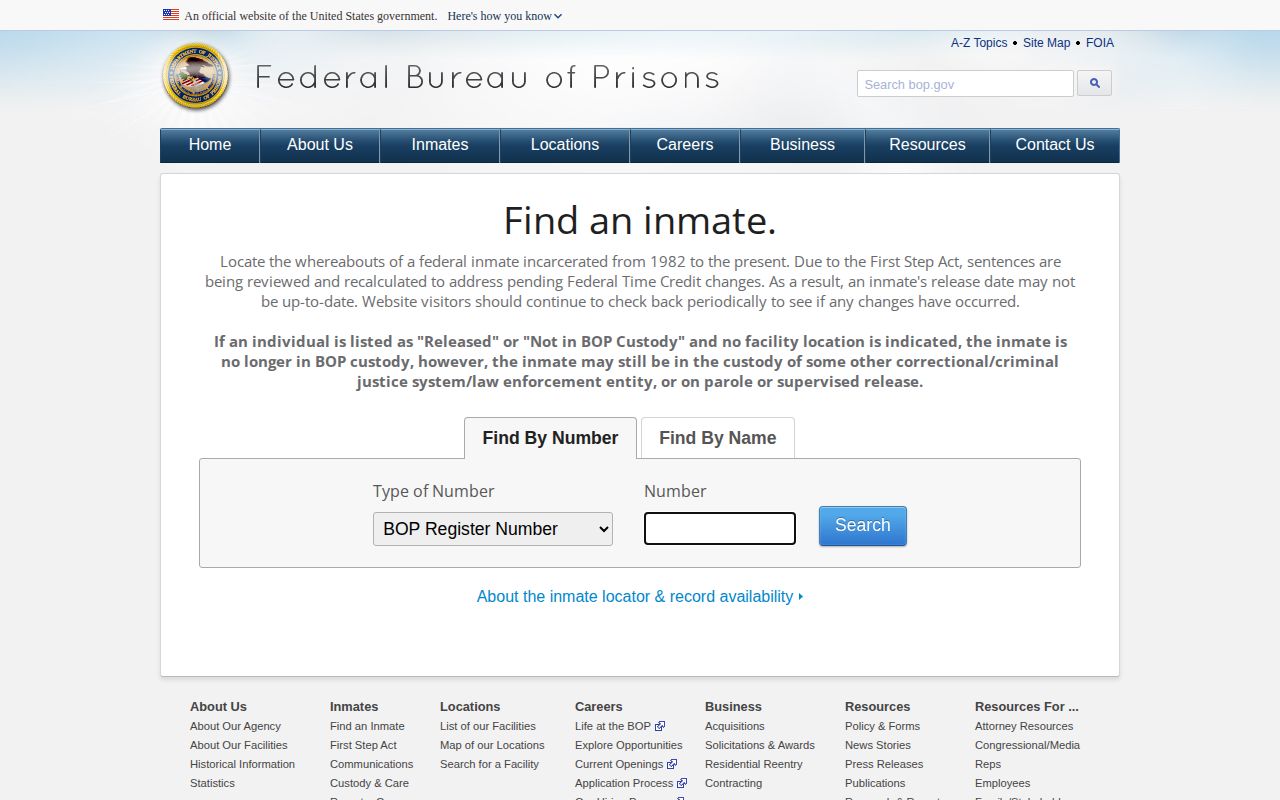 BOP federal release locator for a sentenced prisoner connected to Knox County
